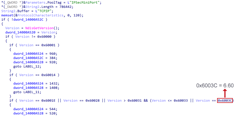Winnti RootkitのNDISバージョンの比較(0x19012317)